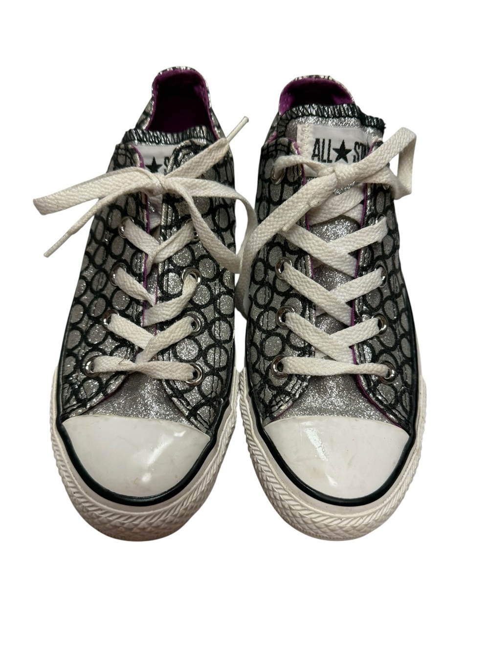 Converse Silver and Black Glittery Low Top Sneakers size 6